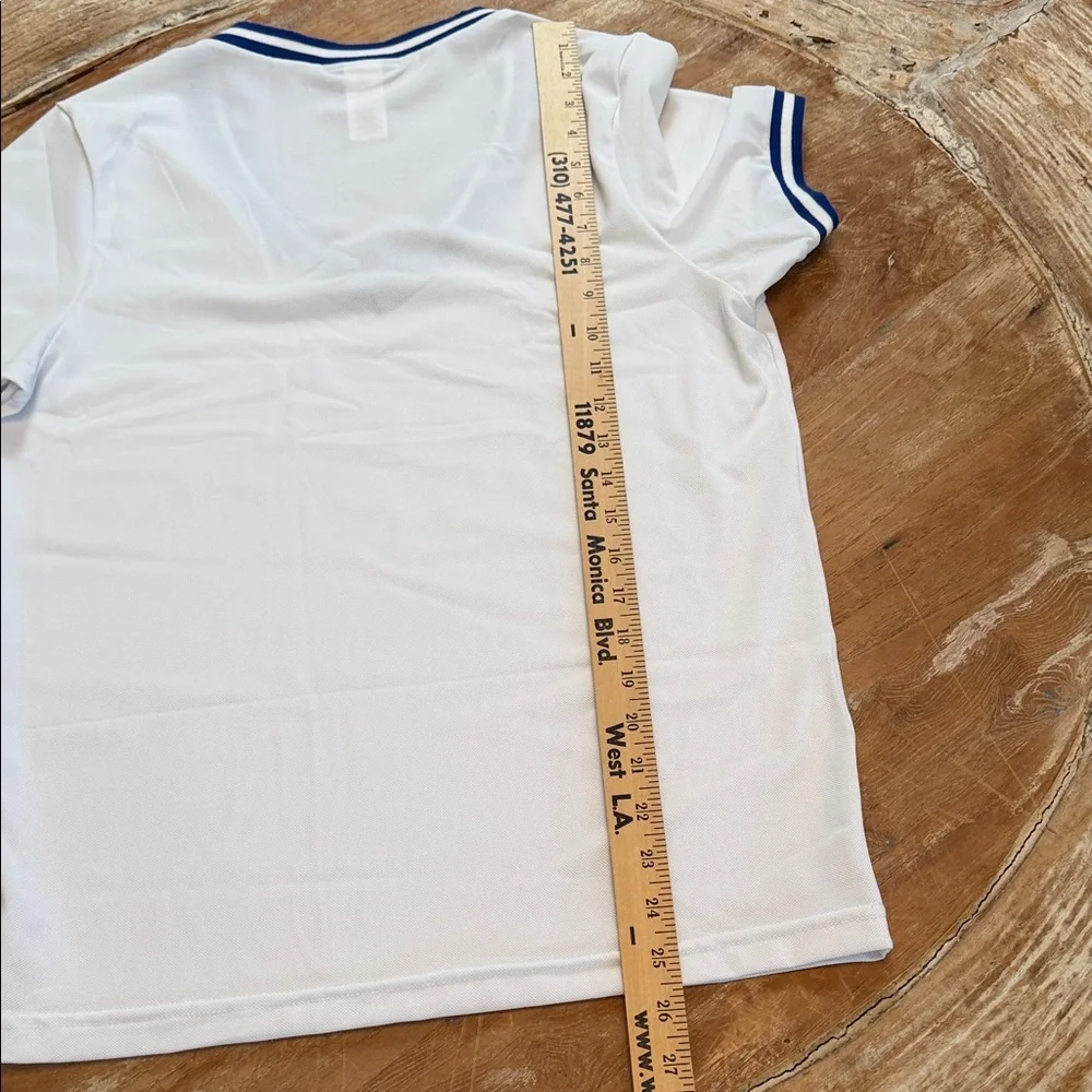 ANDREW CHRISTIAN Mesh Semi Sheer V Neck Polo Shirt Navy White Size S - Picture 5 of 6